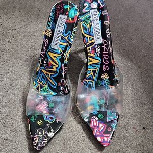 Cape Robbin Colorful Graffiti Heels with Clear Strap